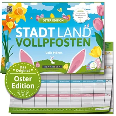 Image of DENKRIESEN Stadt Land Vollpfosten® Easter Edition Full Carrot River Family Game Gift Idea