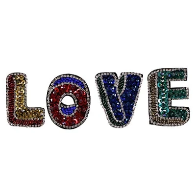 Image of EMDOMO Beading Sequins Letter Patches DIY Beaded Love Crystal Appliques Badge Sew On Clothes Decorated Sewing Accessories 1set/2pieces