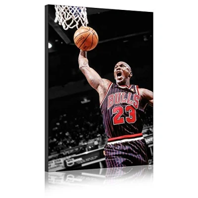 Image of Annick Goutal Michael Jordan Basketball Star Chicago Bulls Photo Print Canvas Painting Wall Art, ON Framed (40 x 60 cm)