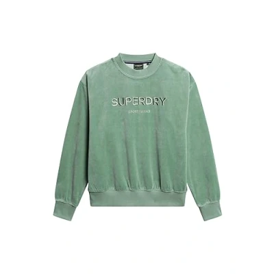 Image of Superdry Women&#039;s Velour Graphic Boxy Crew Sweat Sweatshirt, Green, UK 6