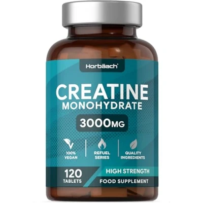 Image of Creatine Monohydrate 3000mg 120 Tablets High Strength Vegetarian and Vegan Supplement by Horbaach