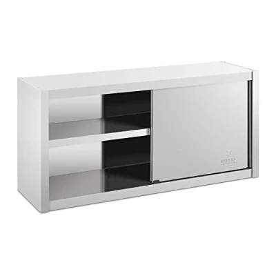 Image of Royal Catering RCSSWC 120X45 S Stainless Steel Wall Hanging Cupboard Cabinet Sliding Doors 140x45cm (3 Shelves, 600kg)