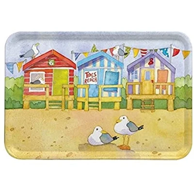 Image of Birsppy Beach Huts Beside The SEA Emma Ball Colourful Melamine Tray Large 43cm