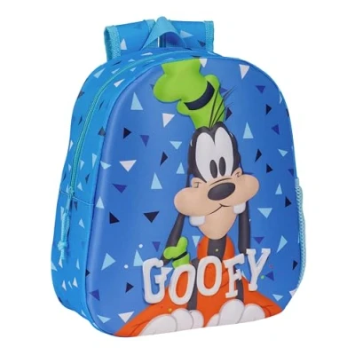 Image of Safta GOOFY School Backpack, 3D Design, Adaptable to Cart, Ideal for Children of Different Ages, Comfortable and Versatile, Quality Resistance, 27 x 10 33 cm, blue, Estándar, Casual