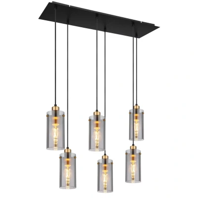 Image of Fanni Cluster Pendant Ceiling Light Matt Black Smoke Glass Shade 6x E27