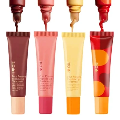 Image of Lip Butter Balm Tinted, Peptide Tint with Fruits Essence &amp; Scent, Sheer Color and Hydrating Gloss Non Sticky Plumping Stain Lightweight, Glossy Lips (4PCS)