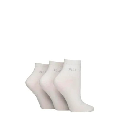 Image of Women&#039;s 3 Pair Elle Plain, Striped and Patterned Cotton Anklets with Smooth Toes White 4 8
