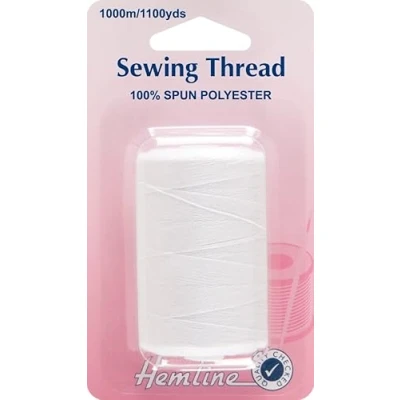 Image of Hemline White Sewing Thread Machine Hand 100% Spun Polyester 1000m Spool H238.W Pack Of 1