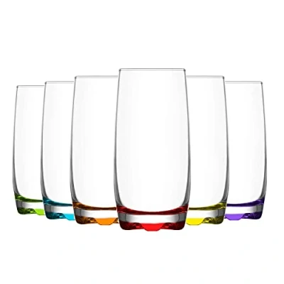 Image of 6x Multicolour 390ml Adora Highball Glasses Tall Hi Ball Glass Water Gin Juice Cocktail Drinking Glassware Tumblers Set By LAV
