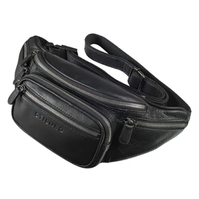 Image of STILORD &#039;Caspar&#039; Belt Bag Leather Large Vintage Bum for Men Women Hip Modern Pouch Jogging Festival Travel Genuine Leather, Colour:Black