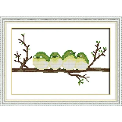 Image of Cross Stitch Kits, Awesocrafts The Bird on Branch Easy Patterns Stitching Embroidery Kit Supplies Christmas, Counted (Bird, Counted)