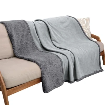 Image of Waterproof Dog Blanket, Pet Pee Proof Fleece Sherpa Throw Blanket for Sofa Couch Bed Protection, Washable Reversible Furniture Protector Cover 203 x 152 cm Grey