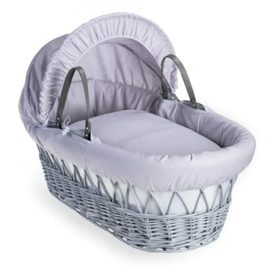 Image of Clair de Lune Cotton Dream Grey Wicker Moses Basket 68 x 30 cm (Grey)