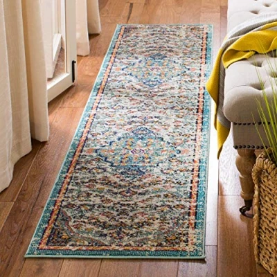 Image of SAFAVIEH Modern Chic Rug for Living Room, Dining Bedroom Madison Collection, Short Pile, in Grey and Light Blue, 61 X 244 cm