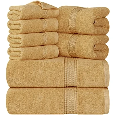 Image of Utopia Towels 8 Piece Towel Set 2 Bath Towels, Hand and 4 Washcloths Cotton Hotel Quality Super Soft Highly Absorbent (Beige)