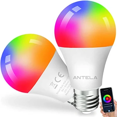 Image of ANTELA Smart Bulb E27 WiFi Led Multicolor Warm White Cold RGB (2700K 6500K) 9W 806lm 80W Equivalent, Energy Saving, 2 Pack