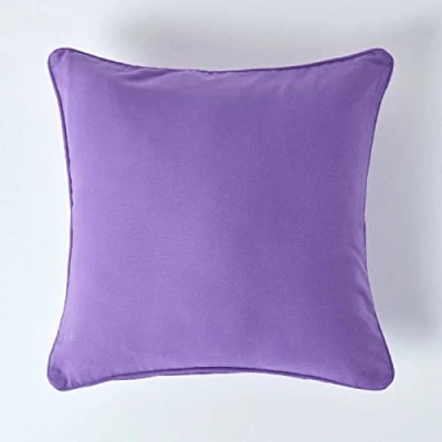 Image of HOMESCAPES 100% Cotton Plain Purple Cushion Cover 30 x cm Square 12 Inches Deep Damson Sofa Pillow Washable