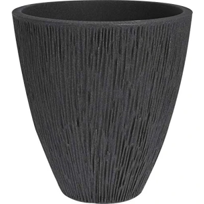Image of Rammento Large Rippled Charcoal Grey Planter 43cm Tall Plant Pot for Indoor &amp; Outdoor Use, UV Resistant Plastic, Unique Ribbed Design, Perfect Home or Garden Decor