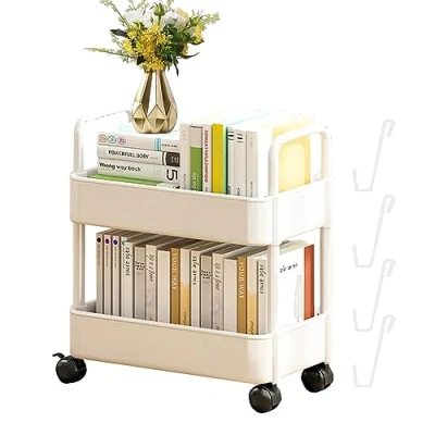 Image of 2 tier Storage Rack On Wheels Kitchen Utility Cart Rolling For Bedroom Bathroom Trolley
