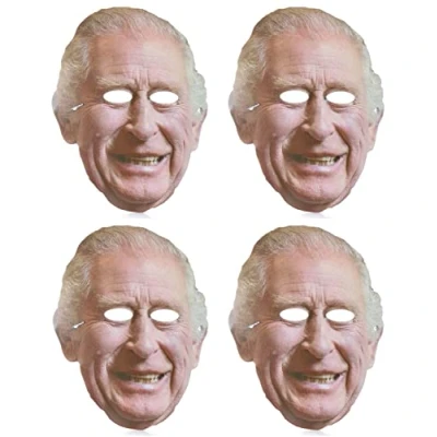 Image of Quickdraw 4 x King Charles Face Masks Kings Coronation Street Party Fancy Dress Costume Cardboard Mask