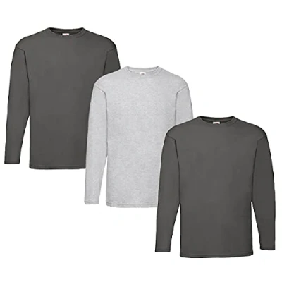 Image of Fruit of the Loom Men&#039;s Long Sleeved Valueweight Tee Sports Top, 2 graphite + 1 grey notepad, L