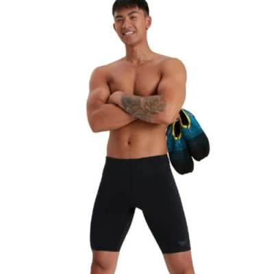 Image of Speedo Men&#039;s ECO Endurance + Jammer Swimming Trunks Chlorine Resistance Recycled Fabric Comfort Fit Swim Training Fitness, Black, 28