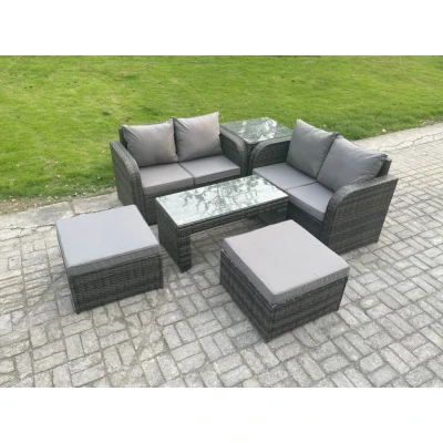 Image of Rattan Wicker Garden Furniture Patio Conservatory Sofa Set with Rectangular Coffee Table Reclining Chair Love 2 Big Footstool Side Fimous