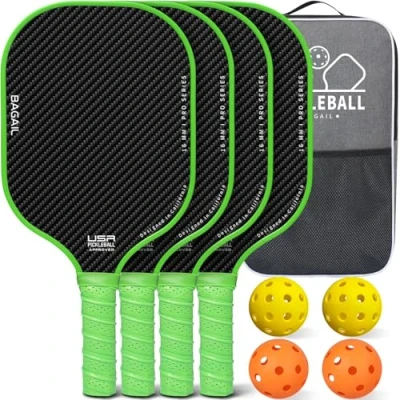 Image of BAGAIL Pickleball Paddles Set, Pickle Ball Rackets with 4 Balls, Light High Shock Absorption Ergonomic, Suitable for Indoor and Outdoor Games