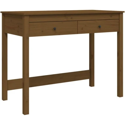 Image of vidaXL Solid Pinewood Desk with Drawers for Office, Living Room or Study Area Honey Brown Rectangular Scandinavian design Ample Storage Space