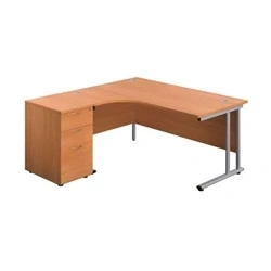 Image of 1600x1200 Twin Left Hand Radial Desk Beech Silver + High Ped