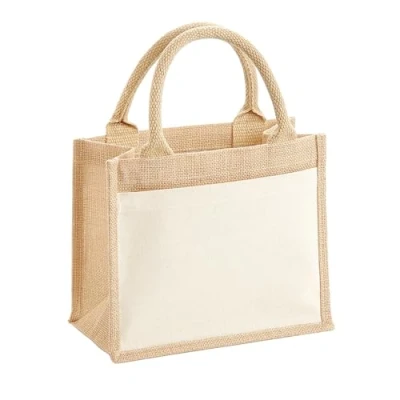 Image of Westford Mill W425 Cotton Pocket Jute Gift Bag Natural/Brown Reusable, Eco Friendly Present Tote