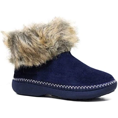 Image of DUNLOP Ladies Slippers Comfortable Booties for Women Quality Ankle Memory Foam Boots Indoor Outdoor with Non Slip Sole Knitted Fluffy Lining (Navy, Numeric_7)