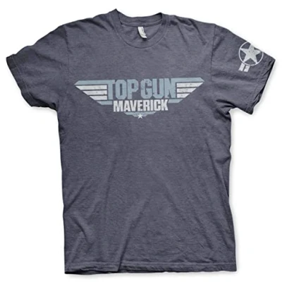 Image of Top Gun: Maverick Officially Licensed Distressed Logo Mens T Shirt (Navy Heather), Medium