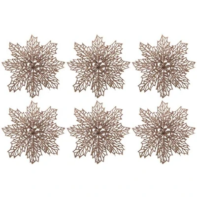 Image of BWG 6 Large Glitter Poinsettia Clip On Christmas Craft/Tree Decorations Rose Gold