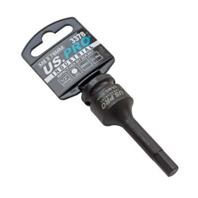 Image of US PRO Tools M8 1/2&quot; DR Impact Hex Bit Socket 8mm X 78MM 3378