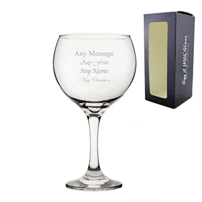 Image of Personalised Engraved Classic Globe Gin Glass with Any Message and Font. Great for Birthdays, Weddings, Graduations, House Warming Other Special Occasions