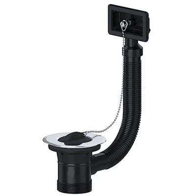 Image of SPARES2GO Sink Waste Combination Overflow Plug with Chain 40mm 1.5&quot; (Square)