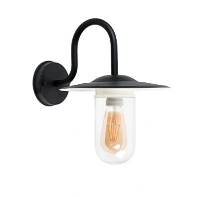 Image of MiniSun Modern IP44 Rated Black Metal Swan Neck Outdoor Lantern Wall Light with a Clear Glass Shade
