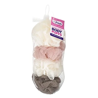 Image of HOMESHOPA Bath Shower Loofah Sponge, 4 Pack Mesh Pouf Ball, Soft Body Scrubber, Exfoliating Sponge for Women and Men, Scrunchie Cleansing Smooth Skin, Easy Foaming
