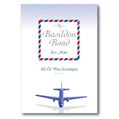 Image of Basildon Bond Luxury Gummed Envelope 20 Pack for A5 Writing Pad Airmail Blue, Size C6
