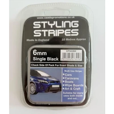 Image of MSA Pin Stripe 6mm x 10mtr Self Adhesive Car Black White Red Gold Silver Coach Tape Styling (Black)