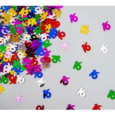 Image of 56g Multicolour 16th Birthday Confetti Foil Metallic Glitz Table Scatter Sprinkles Age Bday Party Decorations