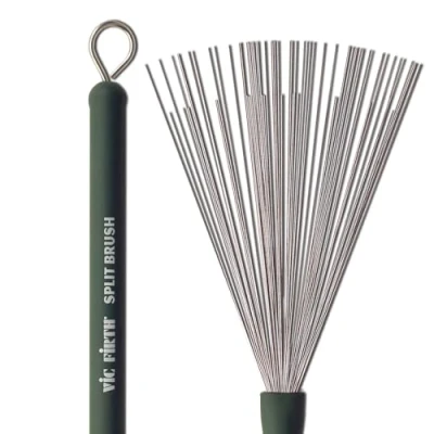Image of Vic FIrth Split Drum Brushes Retractable Medium Gauge Wire Green Plastic Handle
