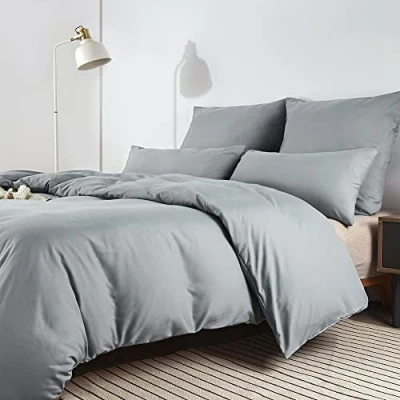 Image of Soifox Bed Linen 200 x cm Grey Soft and Comfortable Non Iron Wrinkle Duvet Cover Set with 80 Pillowcase of 2 Winter Zip
