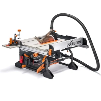 Image of Evolution Power Tools R255TBL+ Table Saw (Next Gen Rage 5 S) Portable Multi Material Cutting Blade Included Cuts Wood Metal Plastic, 45˚ Bevel, +/ 60˚ Mitre Angle, 85mm Cut Depth, 1800w Motor, 240v