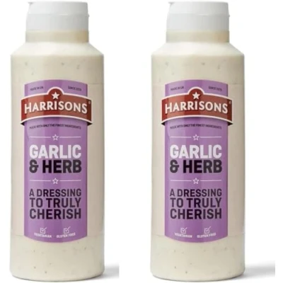 Image of Harrison Garlic and Herb Sauce Pack of 2 Bottles 1 Liter Each Gluten Free with No Soya Artificial Color or Flavor Made in UK