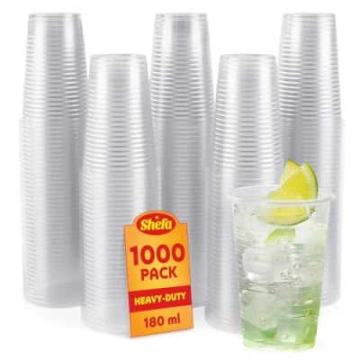 Image of Shefa 1000 Clear Plastic Cups Party for Beer, Water, &amp; Juice, Dessert Cold Drinks Slush Milkshake Cups, Cocktail 180ml Glasses