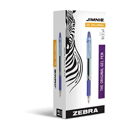 Image of Zebra 44120 Jimnie Roller Ball Stick Gel Pen, Blue Ink, Medium (Pack of 12)