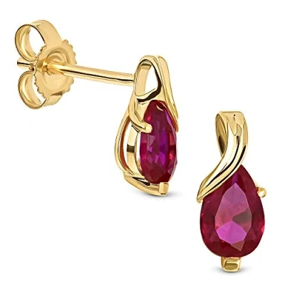 Image of Miore earrings for women in 9 kt 375 yellow gold with pear shape red ruby