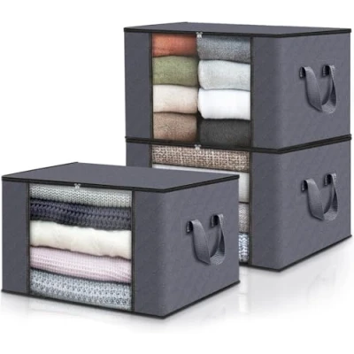 Image of edihome, Clothes Storage Bag, (3 pieces), Wardrobe Organiser, with Reinforced Handles, Heavy Duty Cloth Pouches Transparent Window (Dark gray, Pack of 3)